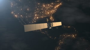 modern satellite with solar panels deployed